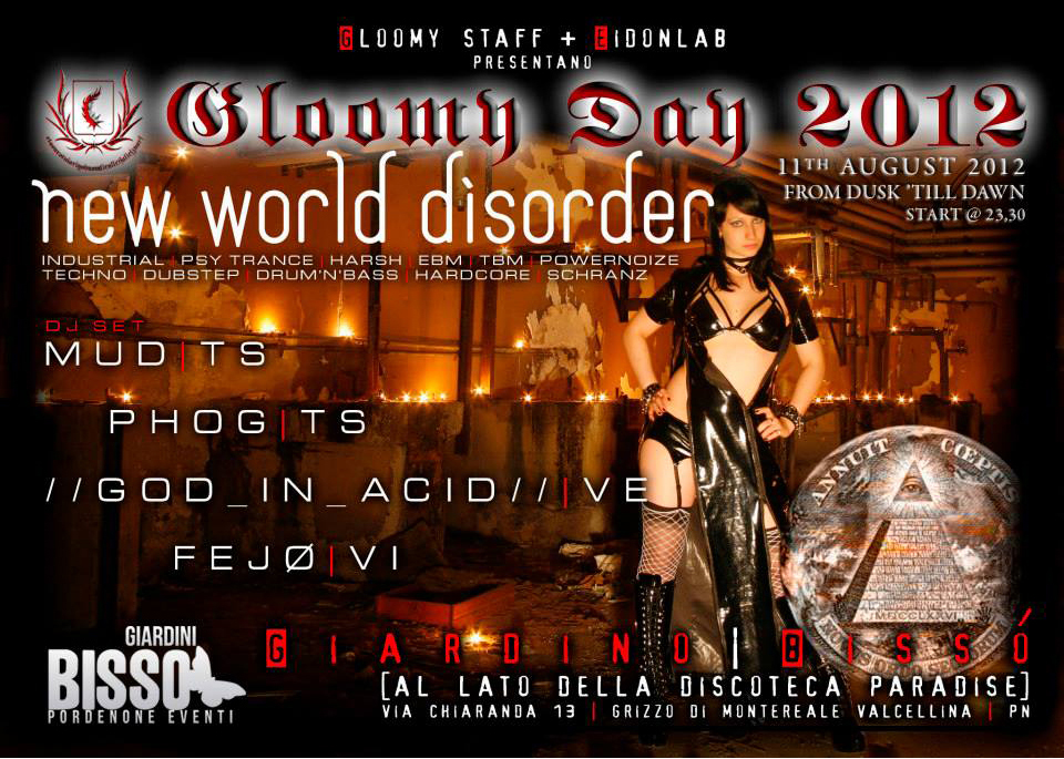 Flyer Gloomy Day 2012- New World Disorder. Foto Riccardo Modena. Cm 21x15. Fronte.