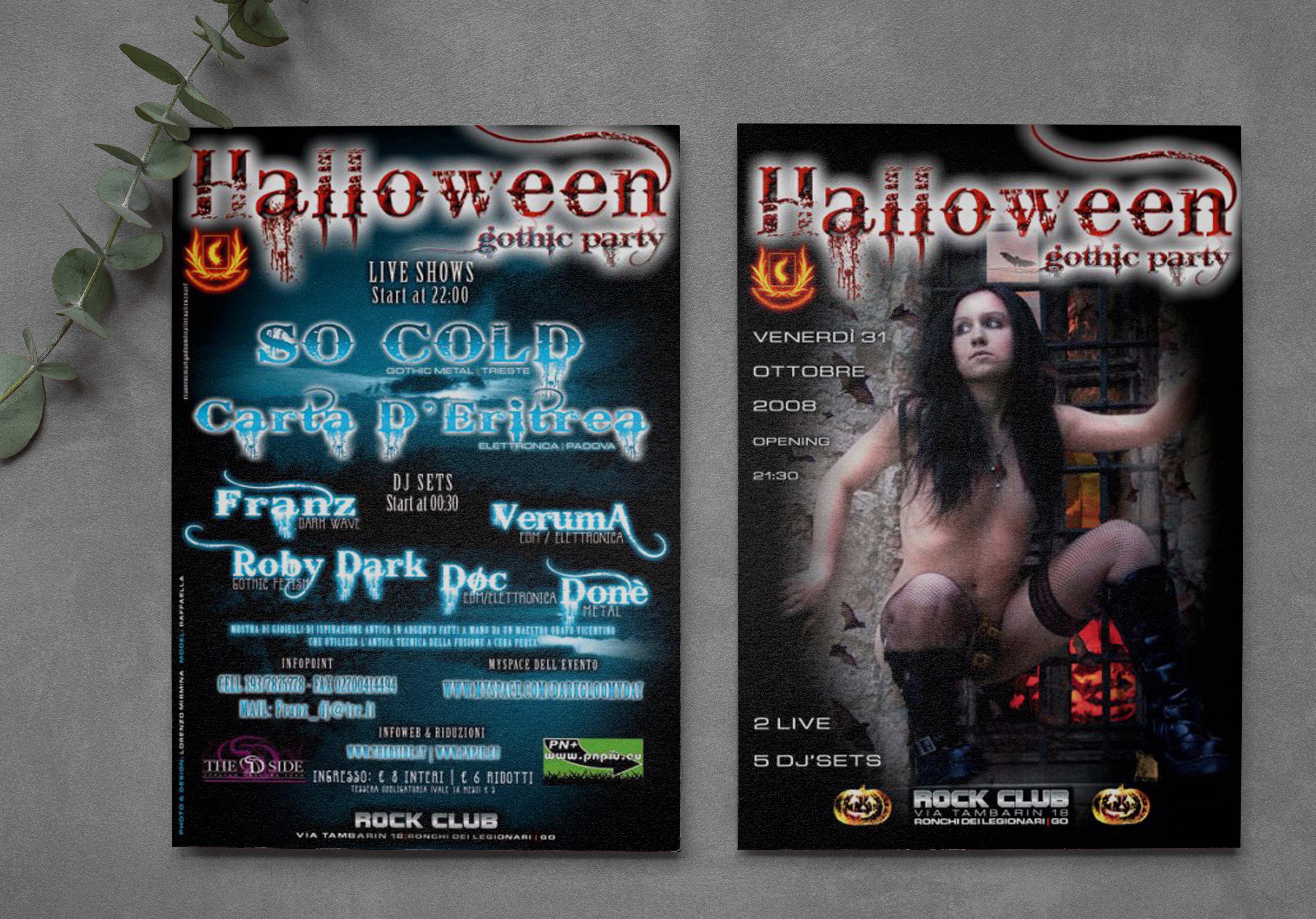 Flyer Halloween gothic party 2008. Foto Lorenzo Mirmina. Cm10x15.