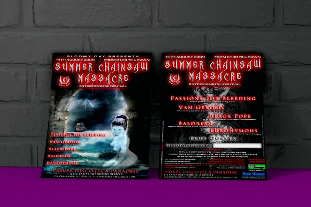 Flyer Summer Chainsaw Massacre 2009. Foto Lorenzo Mirmina. Cm 10x15.